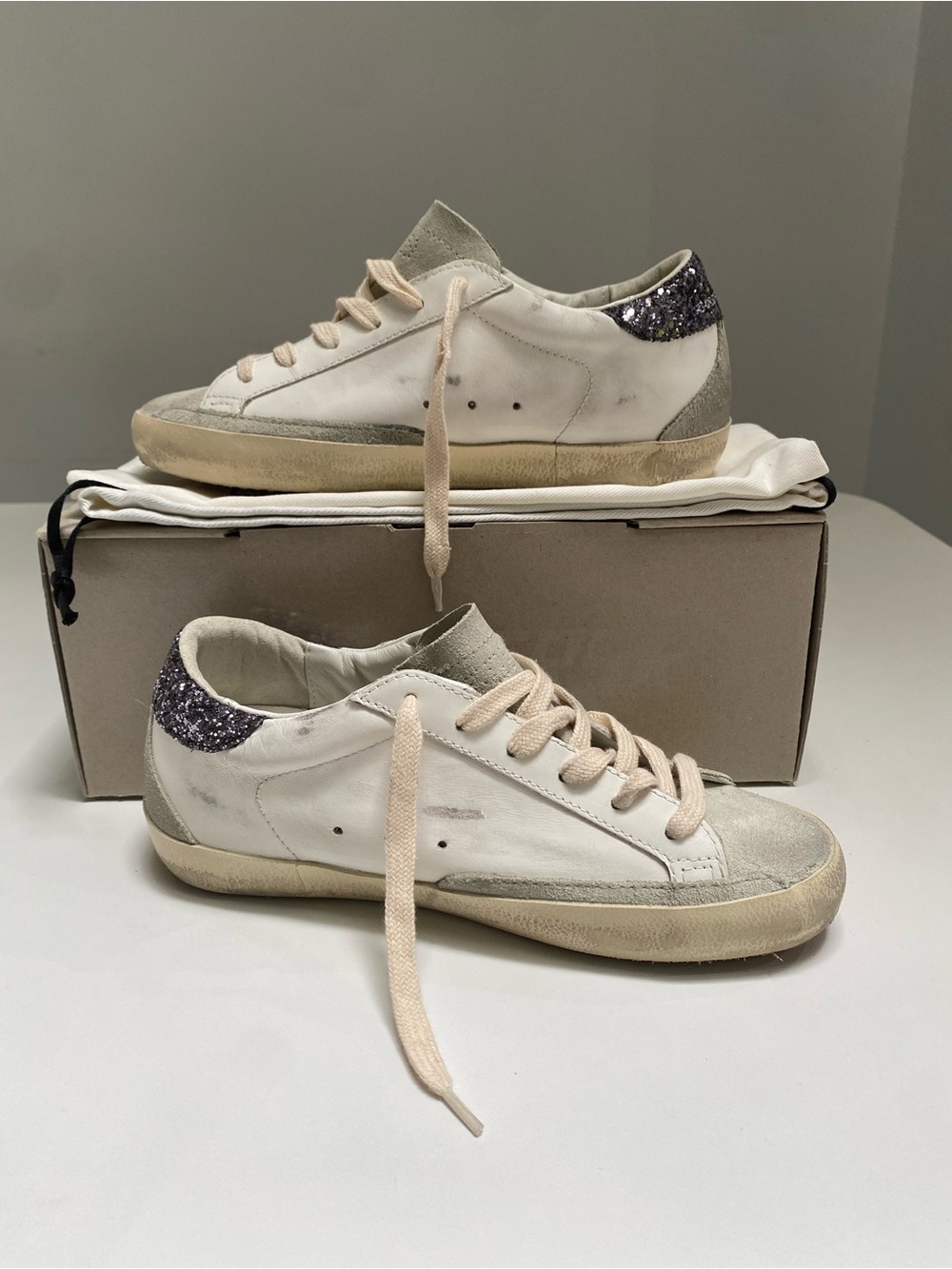 Golden Goose Superstar Sneaker White Leather/Ice/Gray/Glitter sz 36 New in Box - Picture 7 of 14